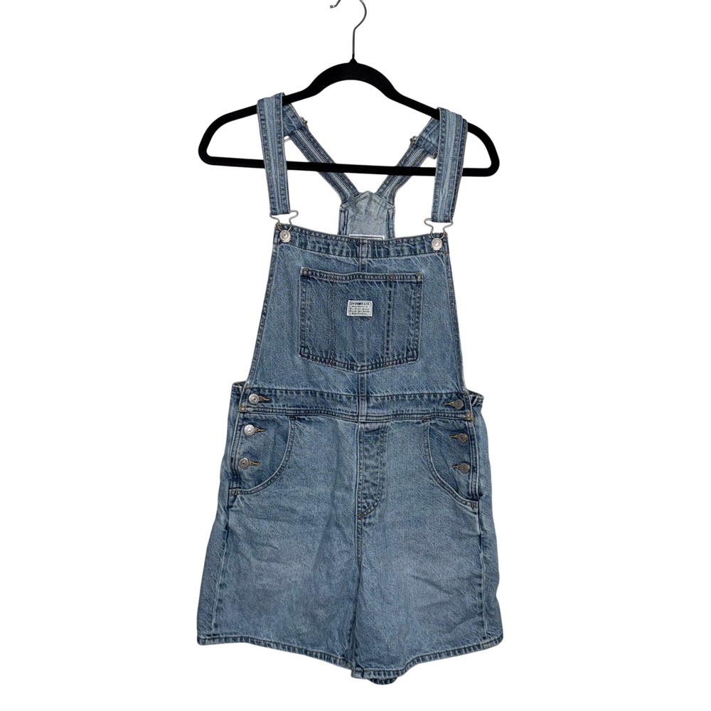 Levi's Denim Shortalls Women S Blue Light Wash Good Two Horse Brand Overalls